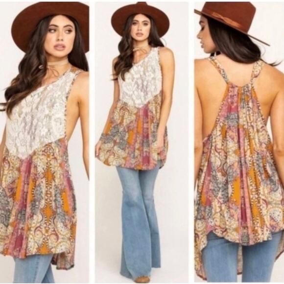 Intimately by Free People Tops - Free People Medium Count Me In Trapeze Mini Dress Tunic Top Floral Paisley Pink